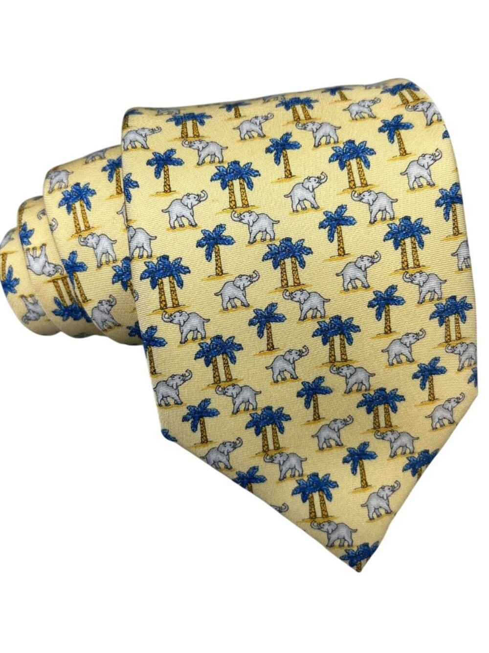 Holland & Sherry 1836 Silk Tie Men's Yellow Elephant Tropical Handmade USA